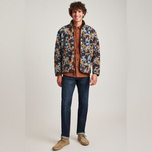 Bonobos High Pile Full Zip Fleece Jacket in Brown & Blue Floral Size XXL